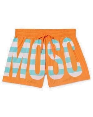Moschino Logo-Printed Drawstring Swim Shorts - Orange
