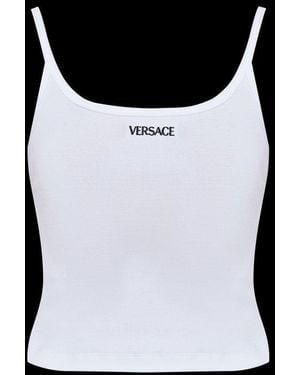 Versace Logo-Embroidered Ribbed Top - Black