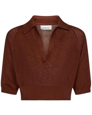 Laneus Cropped Ribbed Polo Shirt - Brown