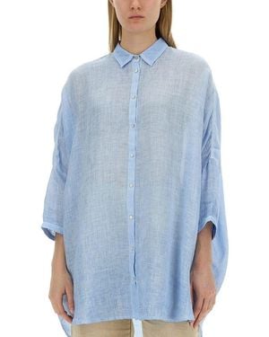 120% Lino Relaxed Fit Linen Top - Blue