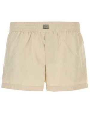 Dolce & Gabbana Logo Plaque Swim Trunks - Natural