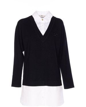 Elisabetta Franchi Logo-Embroidered Long-Sleeved Dress - Blue