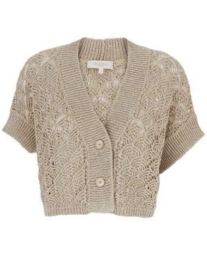 Antonelli Sequined V Neck Crop Cardigan - White