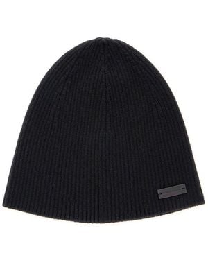 Saint Laurent Logo Patch Ribbed Beanie - Blue
