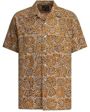 Beams Plus Floral Short Sleeve Shirt - Brown