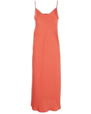 Plain Thin Strap Slip Dress - Red