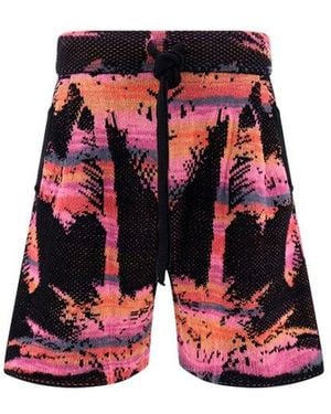 Laneus Printed Drawstring Bermuda Shorts - Red