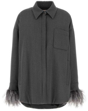 Valentino Feather-trim Drop-shoulder Shirt - Grey