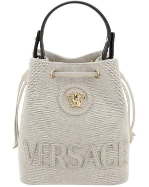 Versace Medusa-Plaque Drawstring Bucket Bag - Gray