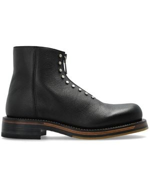 McQueen Leather Ankle Boots With Studs - Black