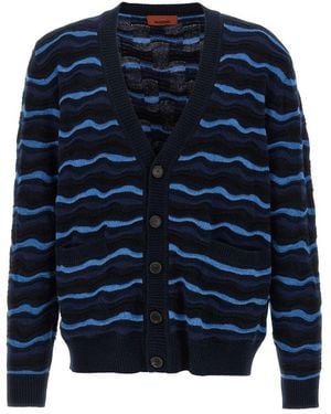 Missoni Wave Stitch V-Neck Buttoned Cardigan - Blue