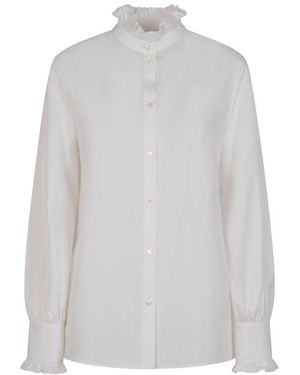 Valentino Ruffled High-Neck Button-Up Shirt - White