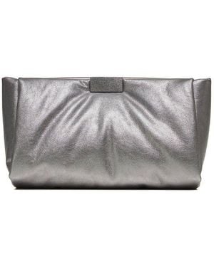 Brunello Cucinelli Lamé Metallic Clutch Bag - Grey