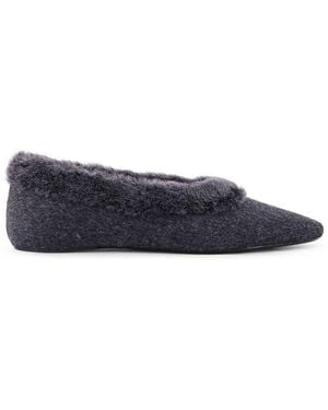 TOTEME Shearling-Edge Flannel Ballerinas - Blue