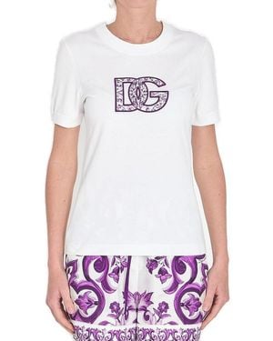 Dolce & Gabbana Majolica Printed Crewneck T-Shirt - White