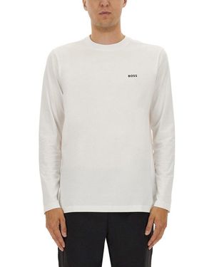 BOSS Contrast-Logo Stretch Long-Sleeved T-Shirt - White