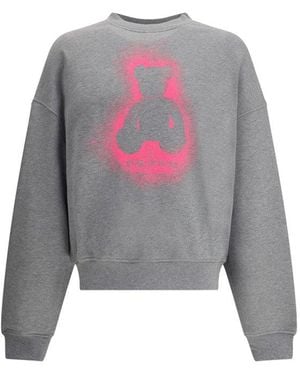 Palm Angels Spray Bear Printed Sweatshirt - Grey