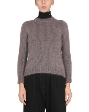 Raf Simons Mohair Crewneck Jumper With Patch Logo - Grey