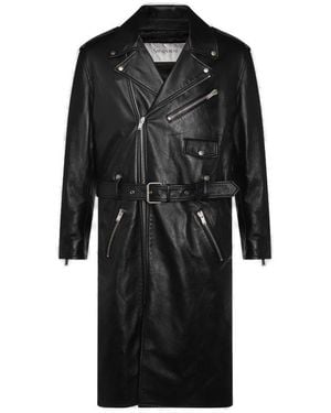 Saint Laurent Zip-up Belted Coat - Black