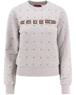 Gucci Logo Printed Embellished Sweatshirt - Grey