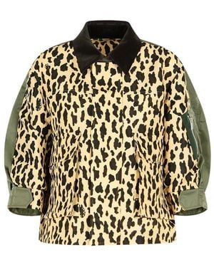 Sacai Leopard Print & Nylon Twill Jacket in Black | Lyst