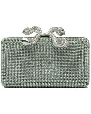 Self-Portrait Embellished Chainmail Clutch Bag - Green