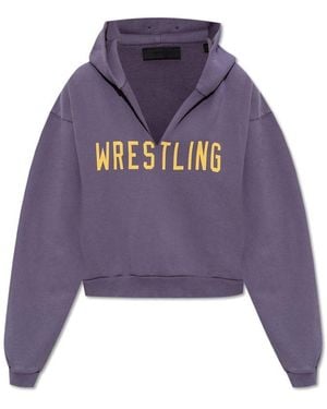 Fear Of God Fleece Cropped V-Neck Hoodie - Purple