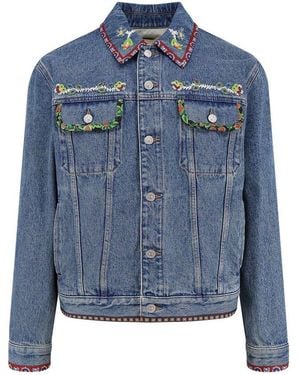 Valentino Floral Detailed Button-Up Denim Jacket - Blue