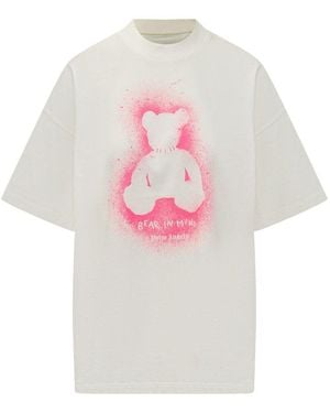 Palm Angels Spray Bear Printed Crewneck T-Shirt - Pink