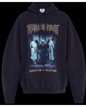 Vetements Graphic Printed Drawstring Hoodie - Blue