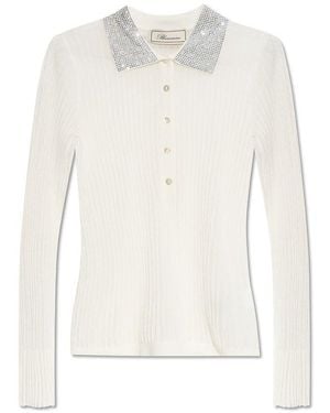 Blumarine Crystal Embellished Collar Top - White