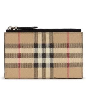 Burberry Check Printed Zipped Wallet - Natural