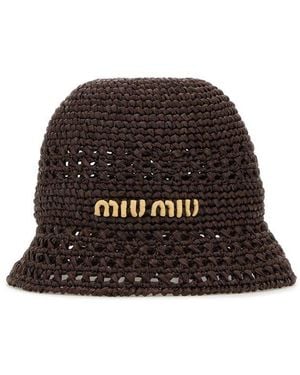 Miu Miu Logo Embroidered Crochet-Knitted Bucket Hat - Black