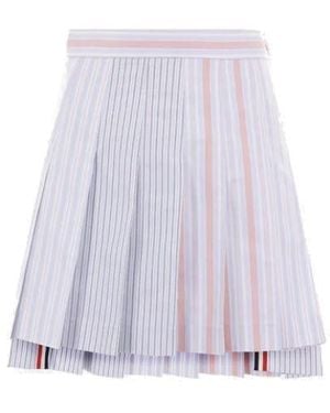 Thom Browne Funmix Striped Oxford 4-bar Mini Pleated Skirt - Purple