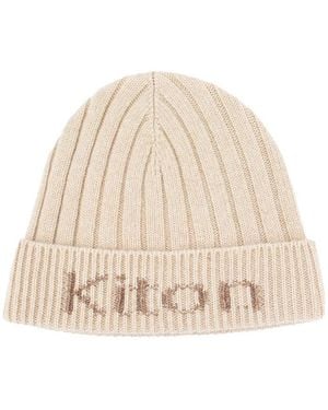 Kiton Logo Printed Turn Up Beanie - Natural