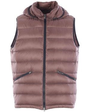 Herno Hooded Zip-Up Down Vest - Brown