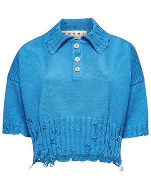 Marni Distressed Knitted Collared Top - Blue