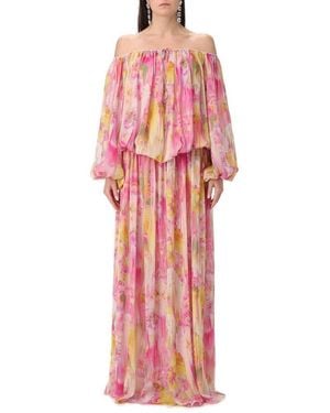 Blumarine Floral-printed Off-shoulder Georgette Maxi Dress - Red