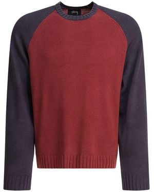 Stussy Color-Blocked Crewneck Knitted Jumper - Red