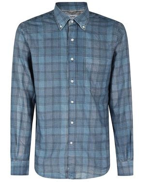 Aspesi Plaid Patterned Button-Down Shirt With Chest Pocket - Blue