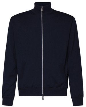 Fedeli Full-Zip Mock Neck Jumper - Blue
