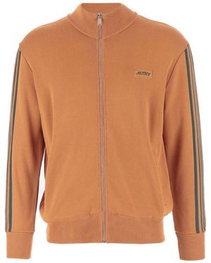 スウェット・トレーナー AUTRY Knitted tennis-style zip sweatshirt Autry Knitted Tennis-style Zip Sweatshirt In Beige | ModeSens