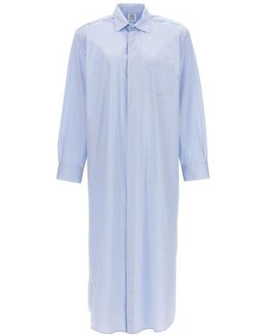 Vetements Logo Embroidery Long Shirt Dress Dresses - Blue