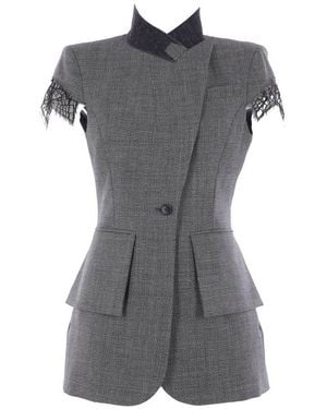 McQueen T-Bar Lace Detailed Jacket - Gray