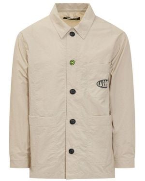 Barrow Logo Printed Button-Up Shirt Jacket - Natural