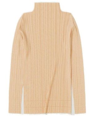 Pleats Please Issey Miyake High Neck Pleated Shirt - Natural