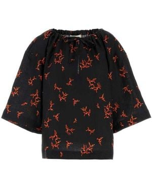 Fendi Coral Printed Drawstring Neckline Shirt - Black