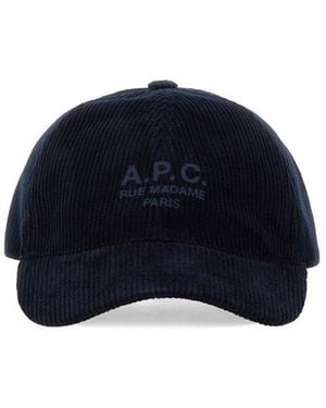 A.P.C. Logo Printed Corduroy Cap - Blue