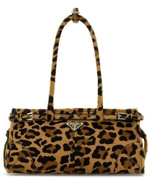 Prada Leopard Print Medium Tote Bag - Metallic