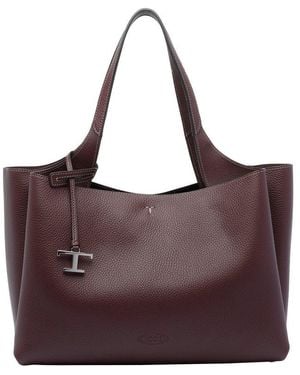 Tod's T Timeless Logo Plaque Medium Tote Bag - Purple